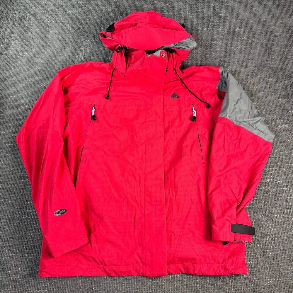 Adidas ClimaProof Rain Jacket Mens Large Red Hooded Waterproof Windbreaker